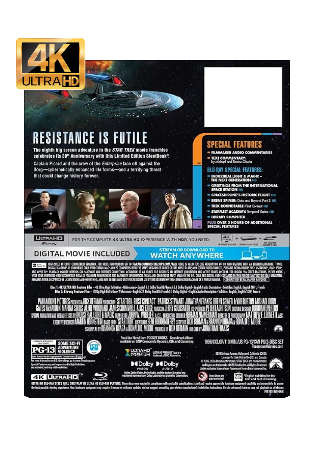Star Trek: First Contact (30th Anniversary Steelbook) (4K + BD + Digital)
