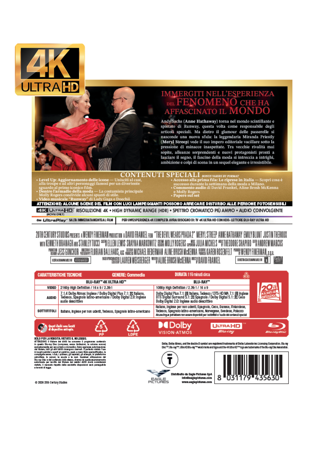 The Devil Wears Prada 2 (Slipcover Edition) (4K UHD + Blu-ray) – Italy Import – English Audio & Subtitles