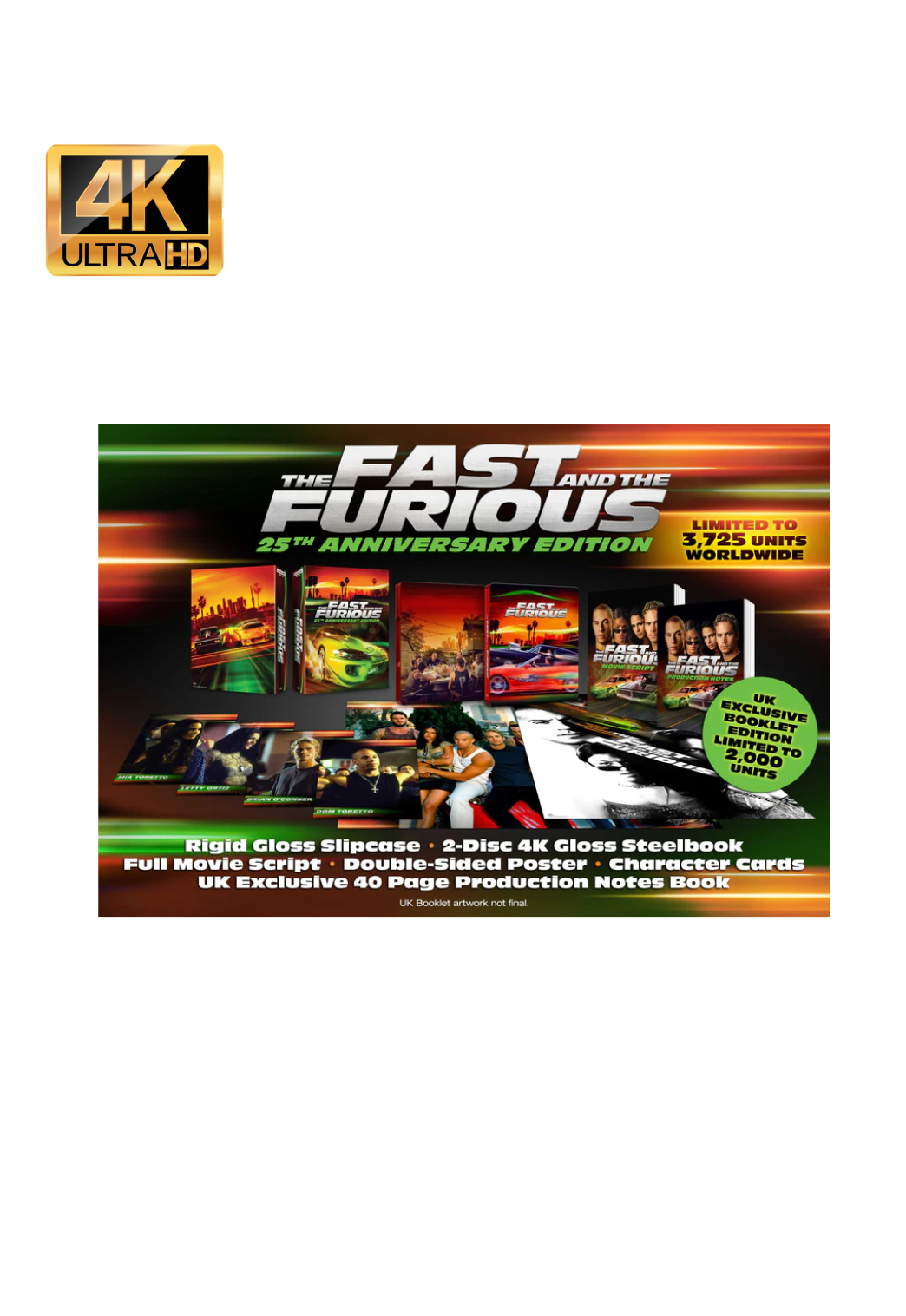 The Fast and the Furious 4K SteelBook 25th Anniversary Ultimate Collector's Edition