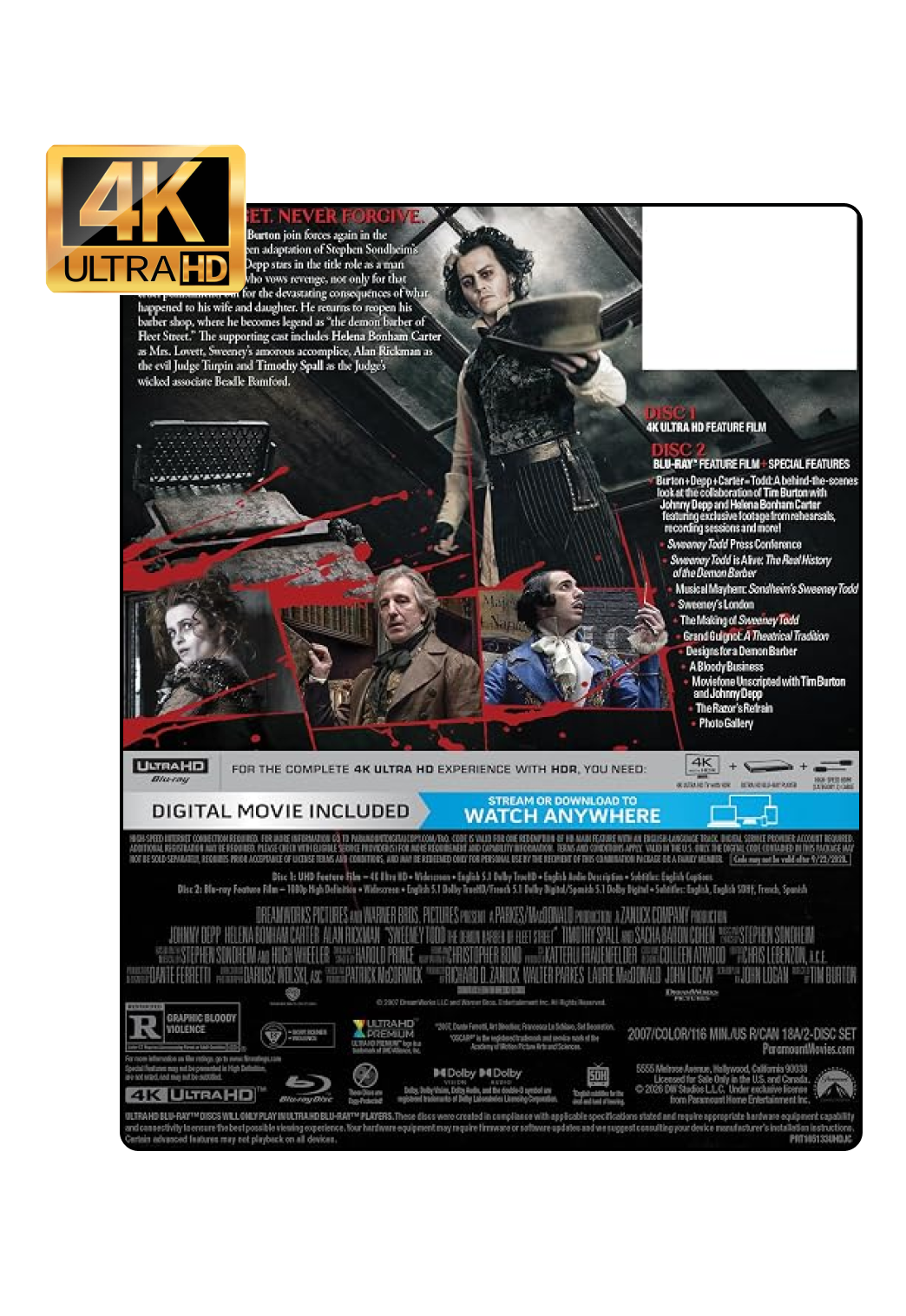Sweeney Todd: The Demon Barber of Fleet Street (LE Steelbook) (4K UHD + BD + Digital)