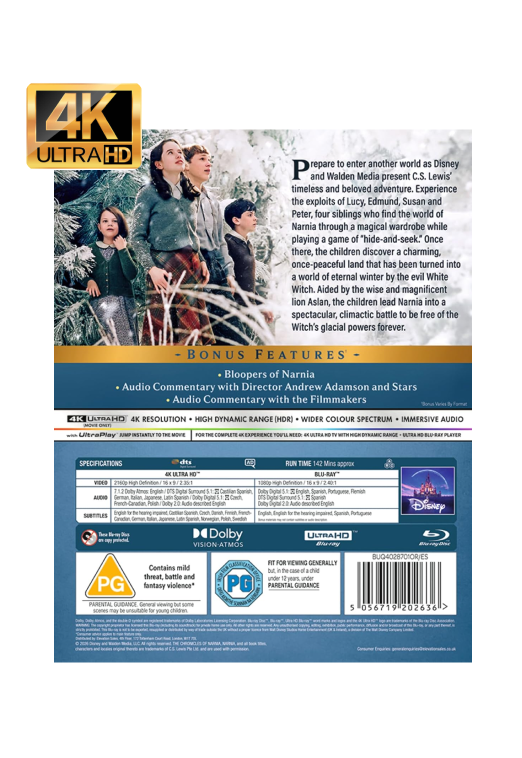 The Chronicles Of Narnia - The Lion, The Witch And The Wardrobe Limited Edition 4K UHD + Blu-ray [Region Free] - UK Import w/slip